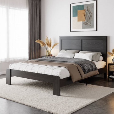 Platform Bed Frame, Wood Slat Support, No Box Spring Needed, 12" Under Bed Clearance, Industrial Style