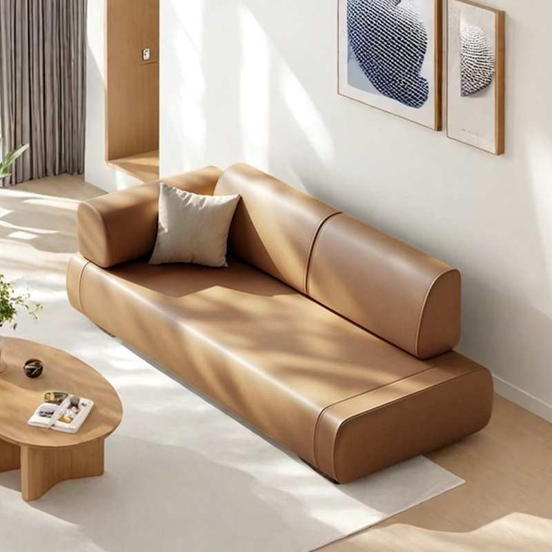 Chaise longue en similicuir de style moderne, Orange, Orienté à gauche (vu de face)