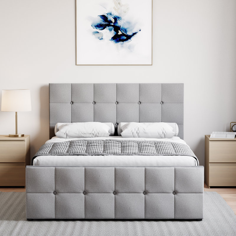 Connell Upholstered Ottoman Bed, UKFR Certified, Double (4'6), Light Grey Linen