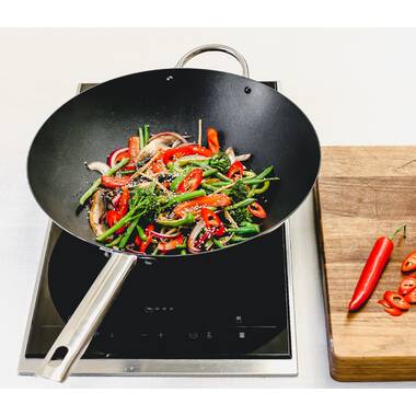 KitchenCraft World of Flavours 36 cm Non Stick Wok for Induction Hob,  Carbon Steel, Extra Large Stir Fry Pan
