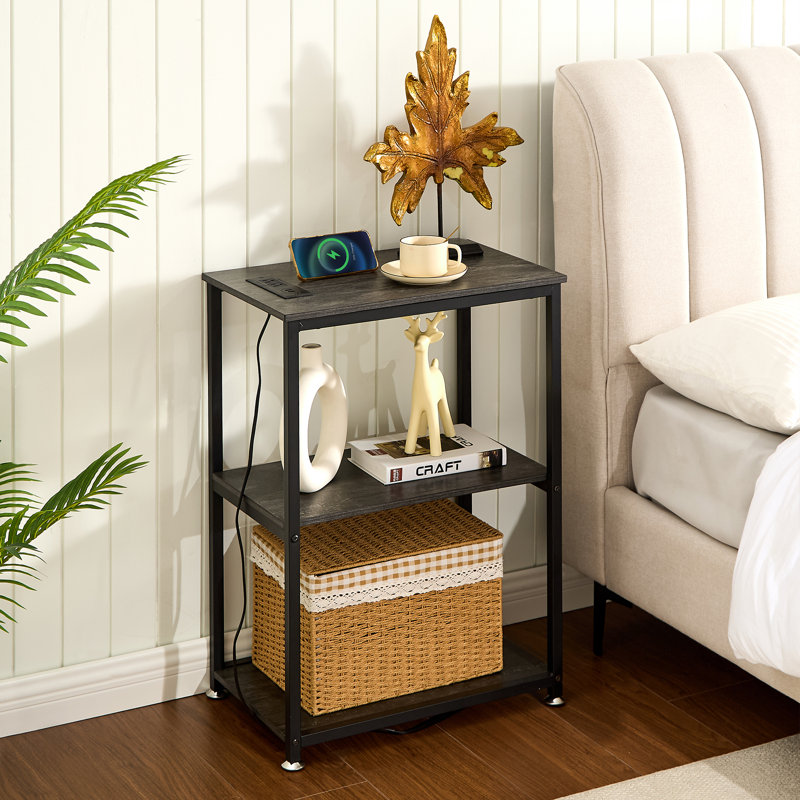 Ortha 3-Tier End Table With Charging Station, Narrow Side Table With USB Ports And Outlet For Living Room Bedroom