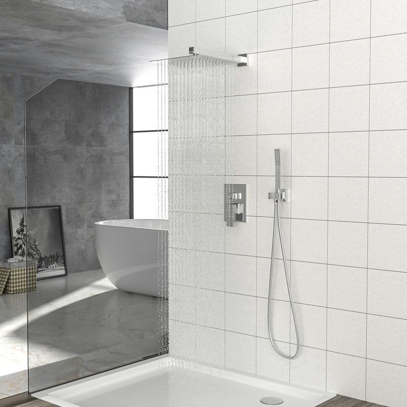 Dual Shower Head - 10 Inch Wall Mounted Square Shower System With Rough-In Valve, Chrome