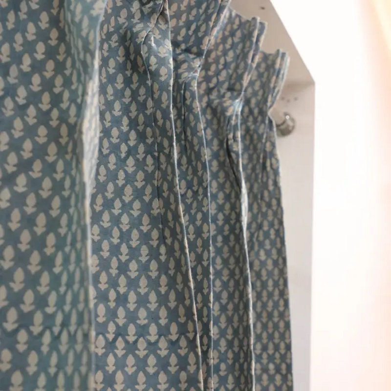 Fabdivine Block Print Handmade Sheer Panel Block Print Plated Curtain, Hariyali, 27" W x 108" L