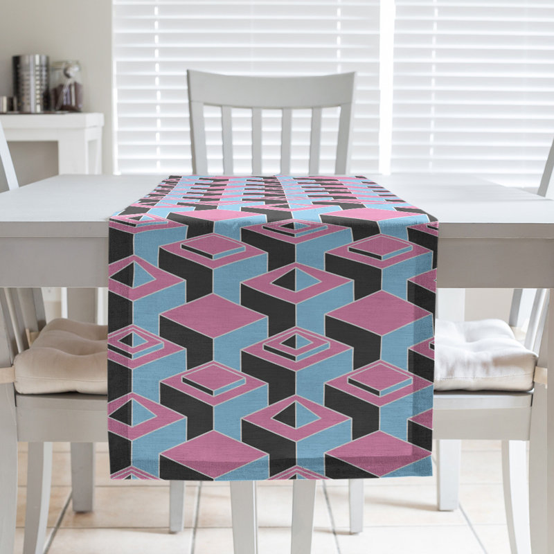 Chemin de table Classic Skyscrapers, 16 po x 90 po, Rose / bleu ciel