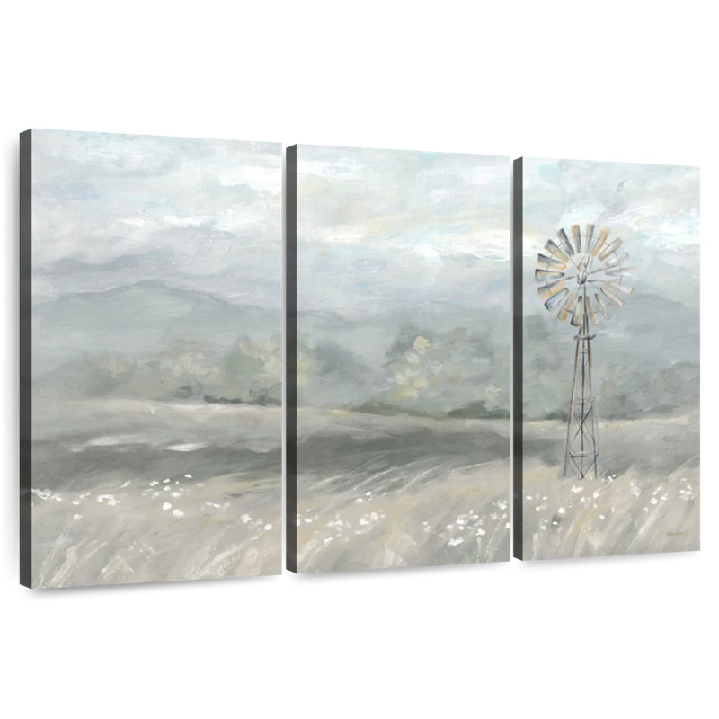 Lilie Country Meadow Windmill Landscape Neutral, 24" H x 38" W