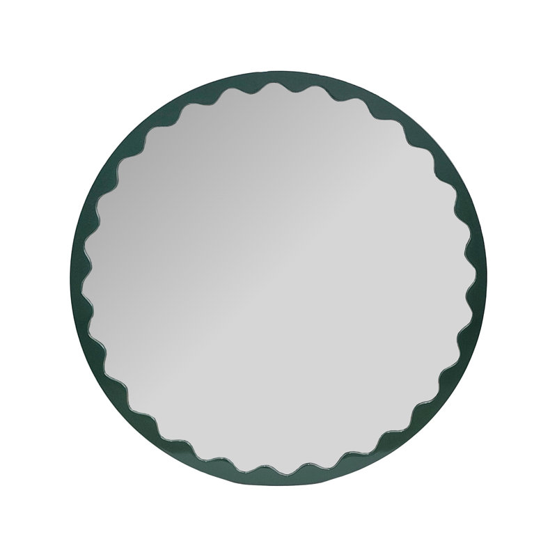 Miroir rond Santosh vert chasseur brillant festonné, Vert forêt