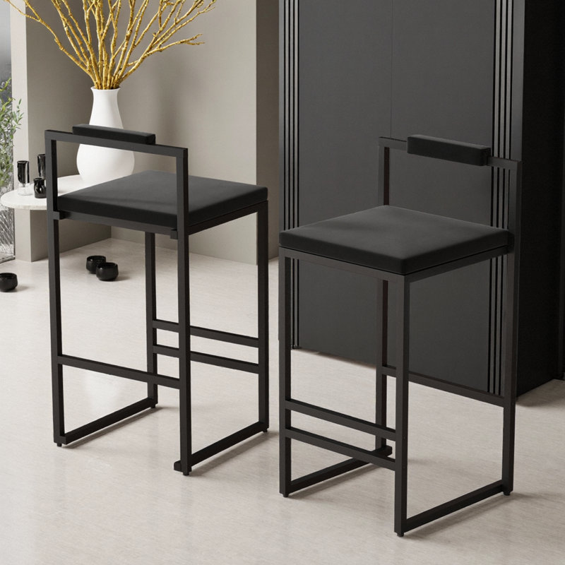 Velvet Bar Stools Set of 2 - Gold Frame & Creamy White Seat, Modern Counter Height Kitchen Stools, Black