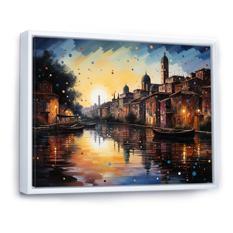Yellow Canal Urban Reflections Pointillism II, reproduction d'art sur toile, H 34 po x l 44 po x P 1,5 po