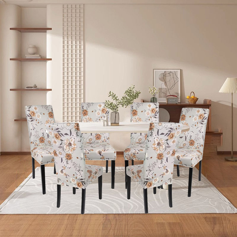 Polyester Dining Chair Slipcover, Grey/Brown Polyester