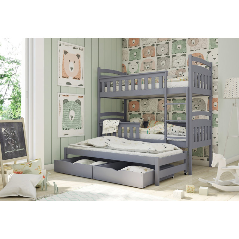 Willems Single (3') Bunk Bed and Mattress with Trundle, Graphite