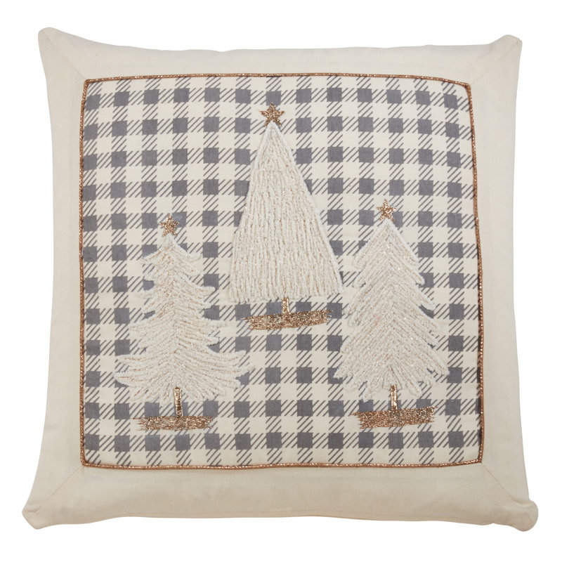 Gray Plaid Christmas Trees Cotton Pillow Cover 18"