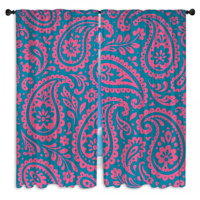 Rideaux obscurcissant et cachemire rose et bleu à motif cachemire - 2 panneaux