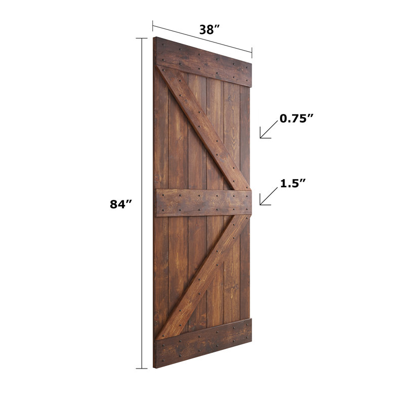Porte de grange nouée à panneaux en bois et métal K Series, 38 po x 84 po, Noyer foncé