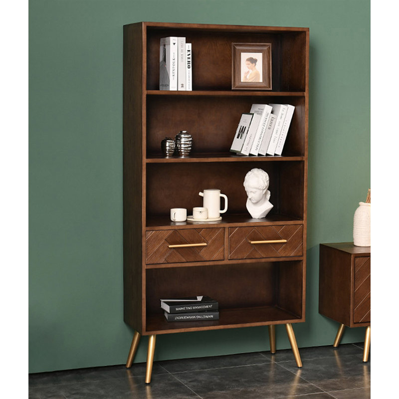 Practical Ash Wood Multi Tier Open Bookcase with Drawers