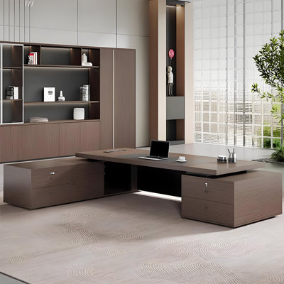 86.61"Modern Minimalist Executive Desk with Side Cabinet