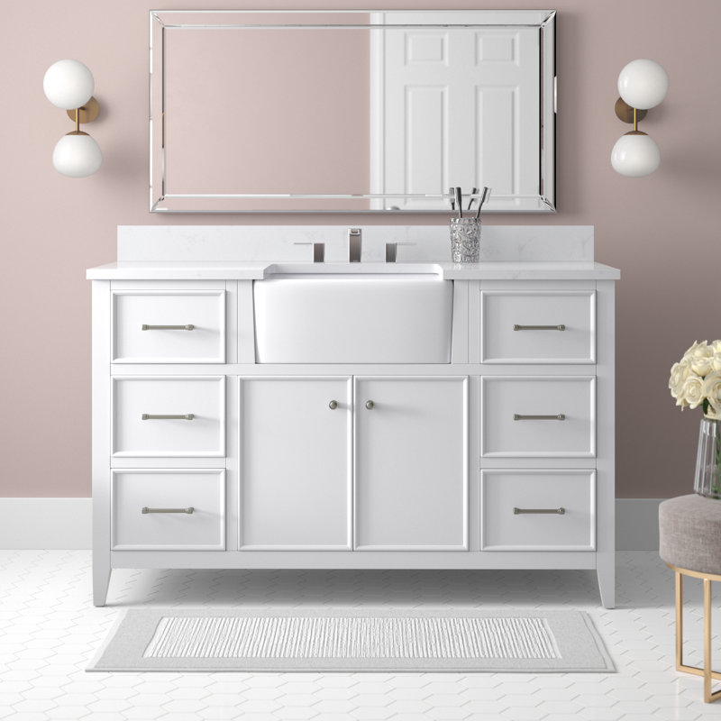 Meuble-lavabo simple 54 po Aisa, Blanc / nickel brossé