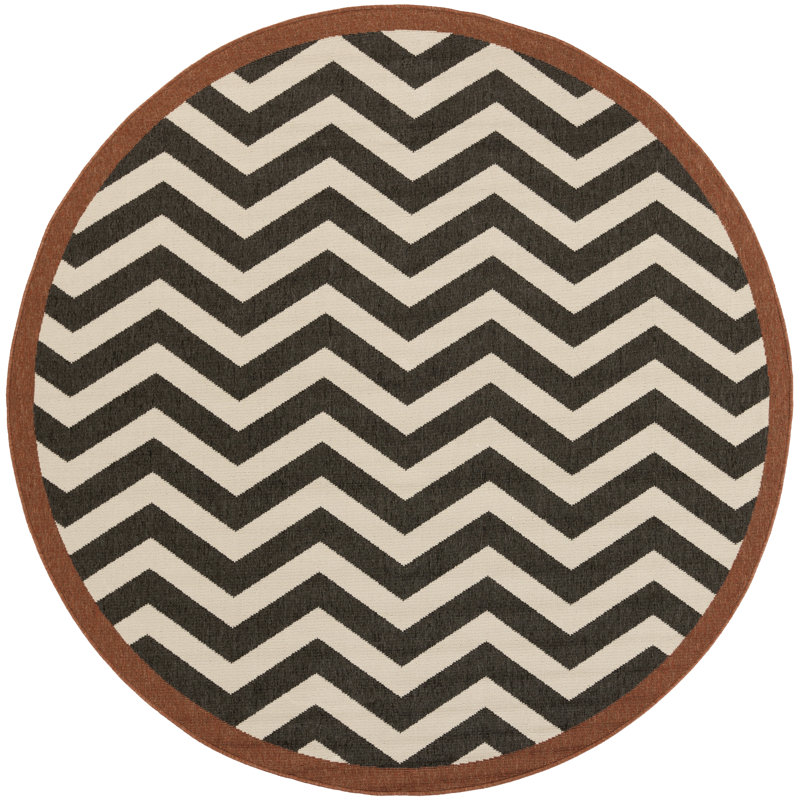 Tapis noir / crème Devries, Rond 7 pi 3 po