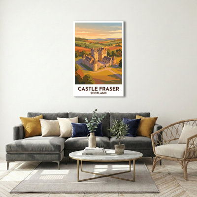 Castle Fraser, Scotland - Romantic Travel Poster of Aberdeenshire's Fairytale Castle. Giclee Print on Wrapped Canvas. Wall Art, Home Decor - Castles & Palaces, Scotland 1 Piece Wrapped Canvas Wall Art