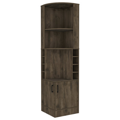 Stylish 8 Bar Cabinet In Dark Brown With 2 Shelves For Practical Use Liquor Capacity And Extra Shelving
