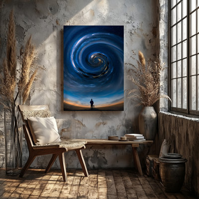 Canvas A Surreal Landscape Featuring A Swirling Cosmic Vortex That Spirals Wall Art Upward Into A Starry Night Sky Dominated By Deep Canvas Wall Art