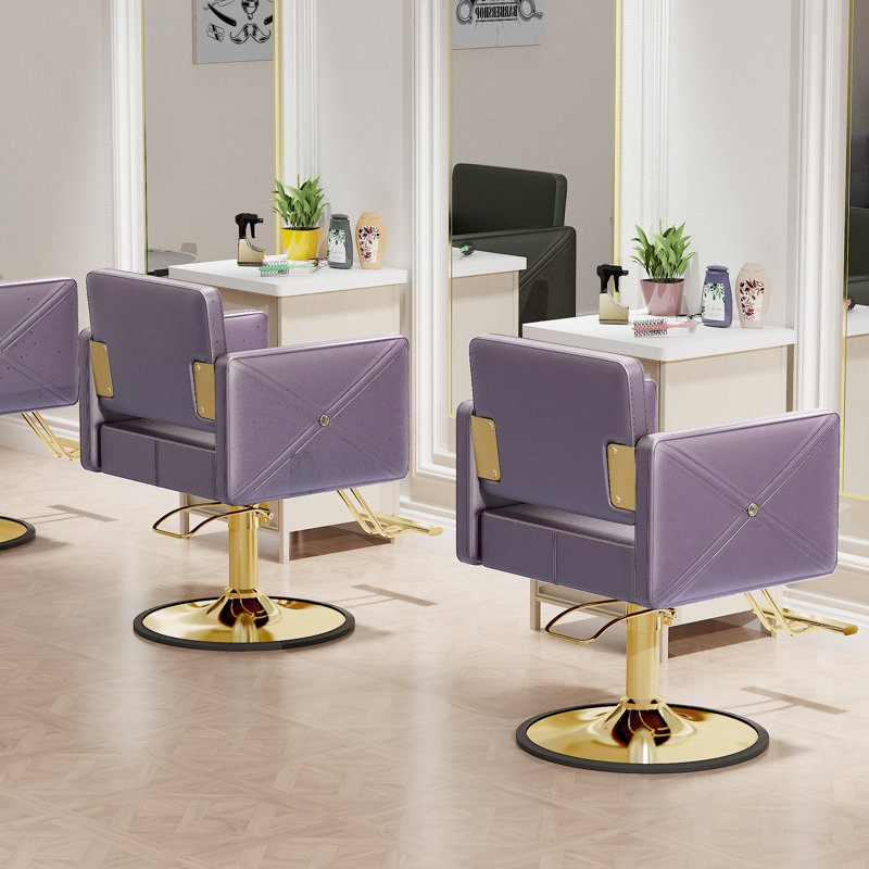  Hydraulic Salon Chair for Hair Stylist, PU Leather Styling Chair with 360° Rotation, Adjustable Height, Purple