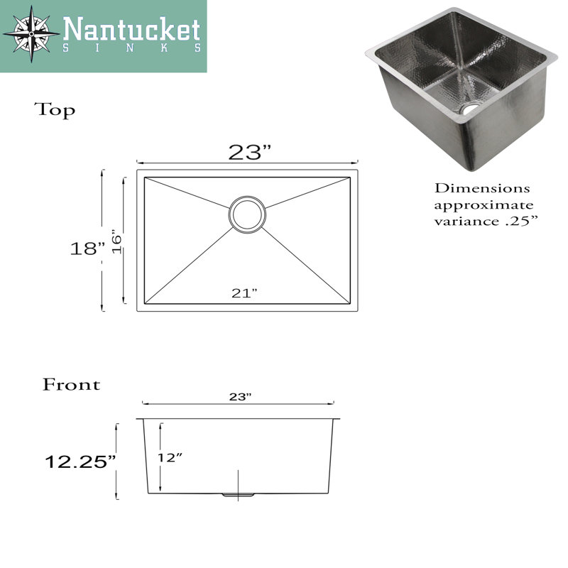 Brightwork 23'' L Stainless Steel Undermount Single Basin Kitchen Sink