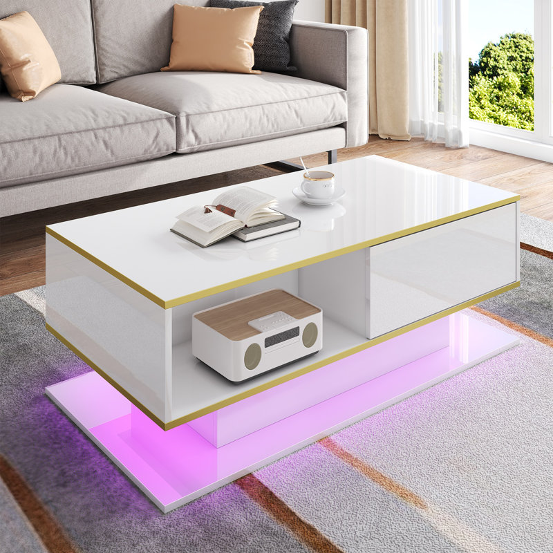 Frame Coffee Table with Storage, White