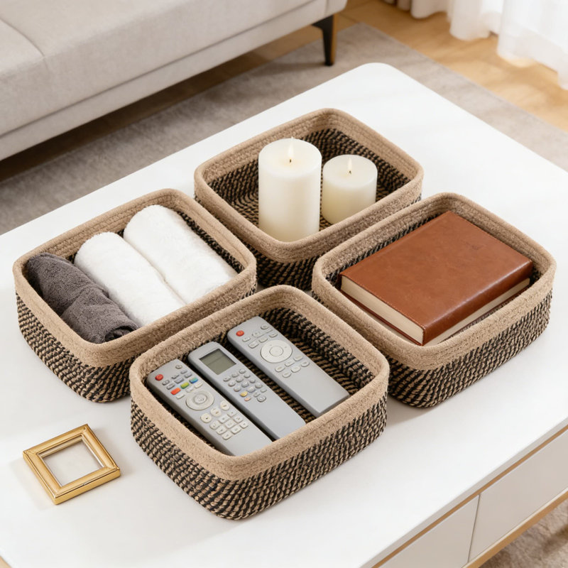 Paquet de 4 paniers de rangement en tissu et bacs de rangement pour tablettes, placards et rangement, Noir / brun