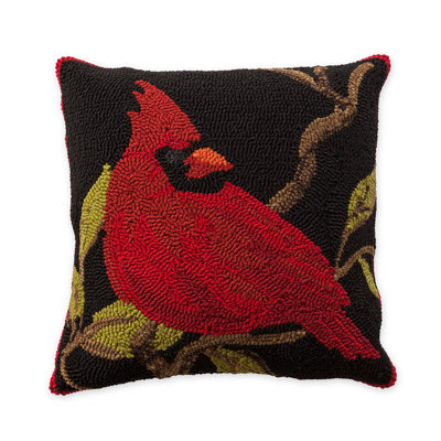 Indoor/Outdoor Hooked Cardinal Throw Pillow