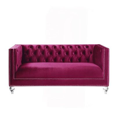 Causeuse en velours bourgogne avec 2 coussins
