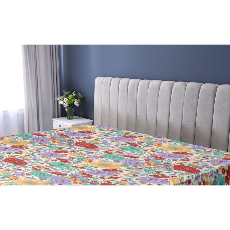 Drap-housse Ambesonne, Drap-housse de taille simple, Corail foncé, lavande, crème / floral