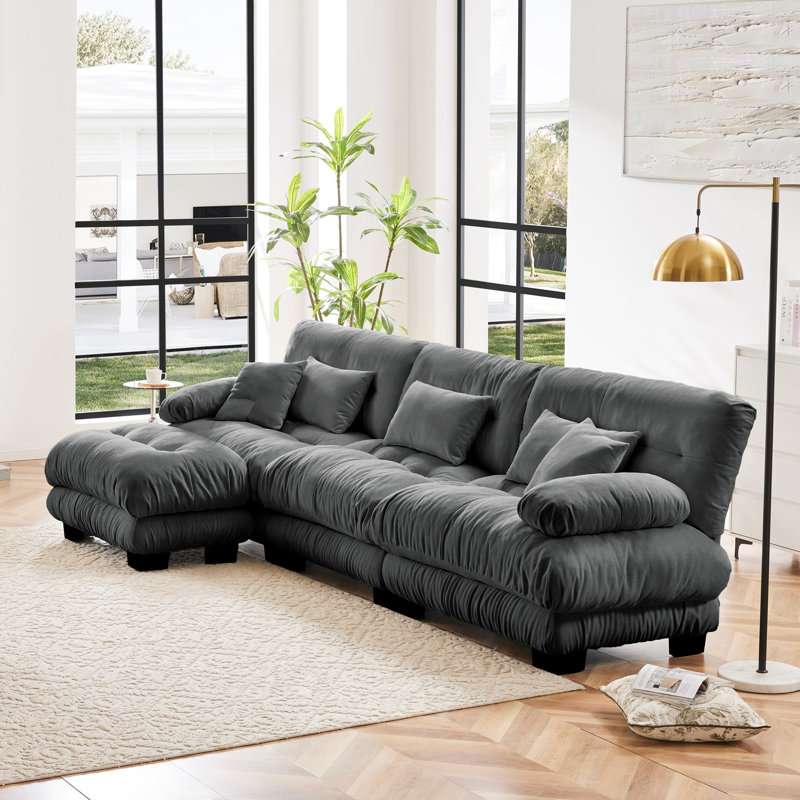 Canapé modulaire Rudy Boneless, Gris chenille, H 35,4 po x l 133,8 po x P 36 po
