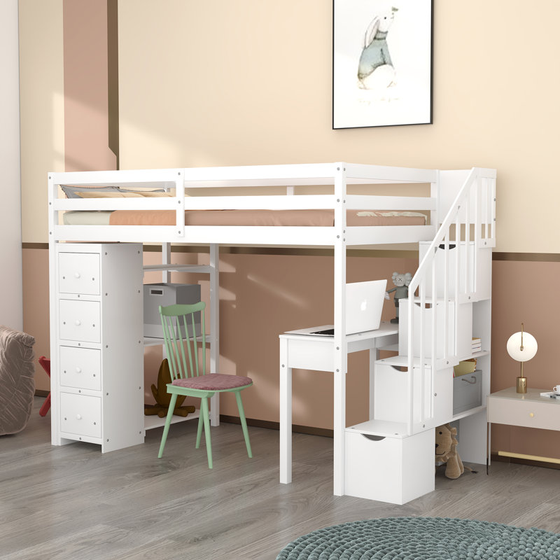 Kids Twin Loft Bed, White