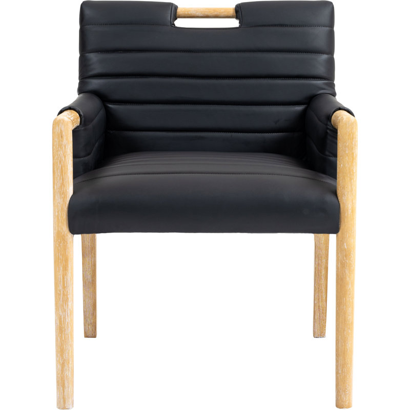 Jaynia Vegan Leather Dining Arm Chair, Black Vegan Leather, Natural