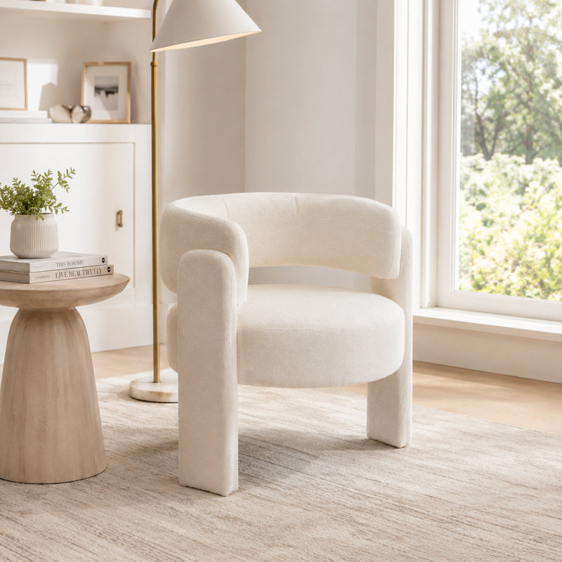 Fauteuil d'appoint 32 po moderne avec accoudoirs tonneau en tissu avec dossier incurvé Boucle