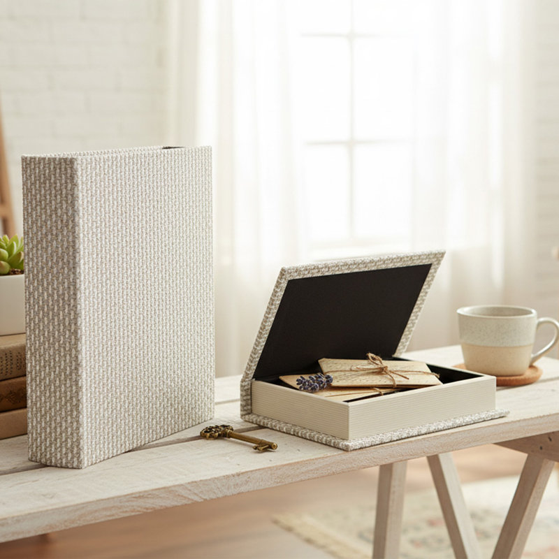 Haight Woven Fabric Storage Book Set Of 2 Beige, Beige