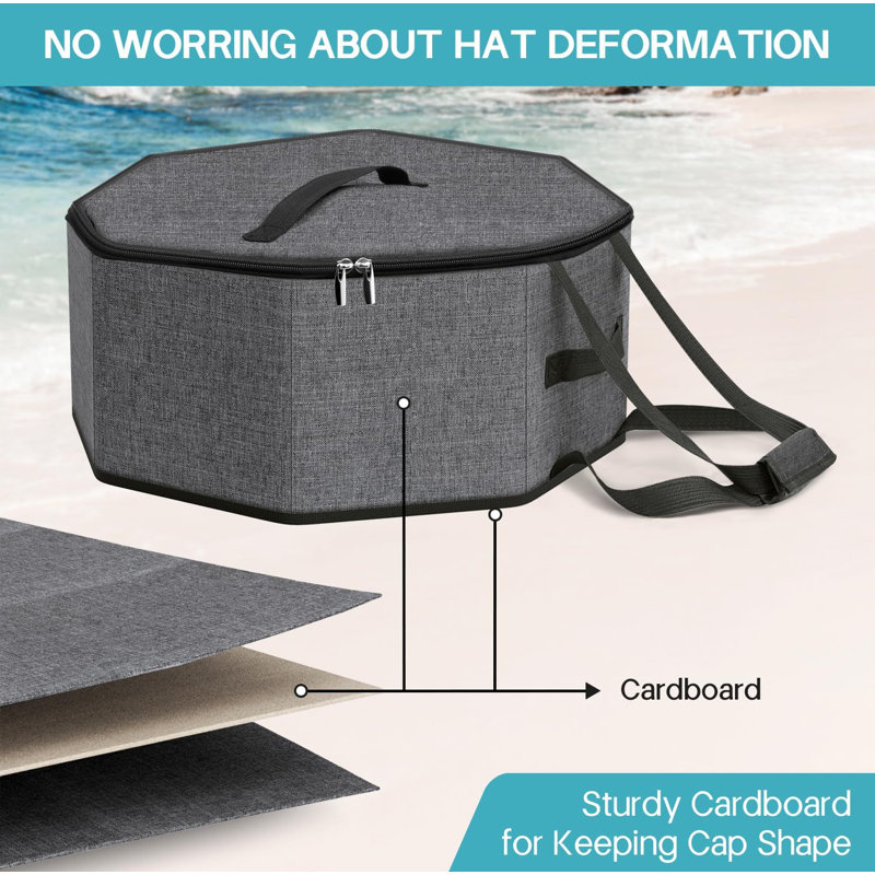 Hat Box For Travel And Storage, Collapsible Hat Case Cowboy Cap Hat Organizer For Closet With Handles Hat Boxes For Men And Women Storage Large Hat Bag Carrier With Cardbord, Grey