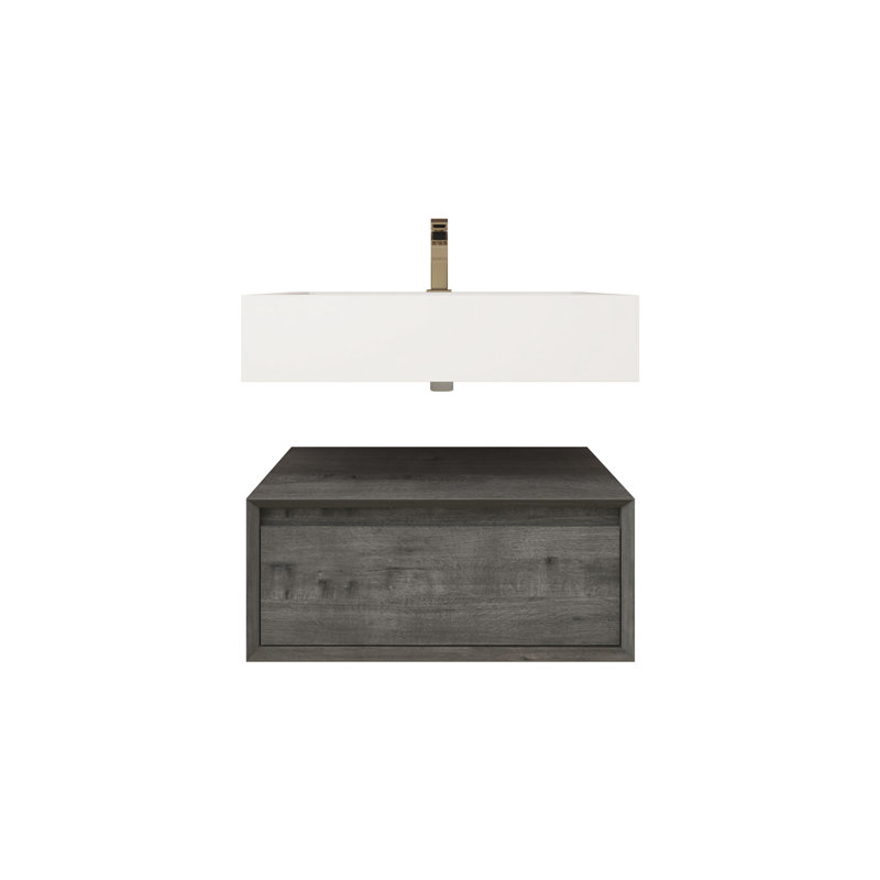 Alysa 24" Wall-Mounted Single Bathroom Vanity Set, Smoke Oak