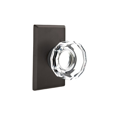 Emtek Privacy Knobset w/ Sandcast #3 Rosette and Lowell Glass Knob