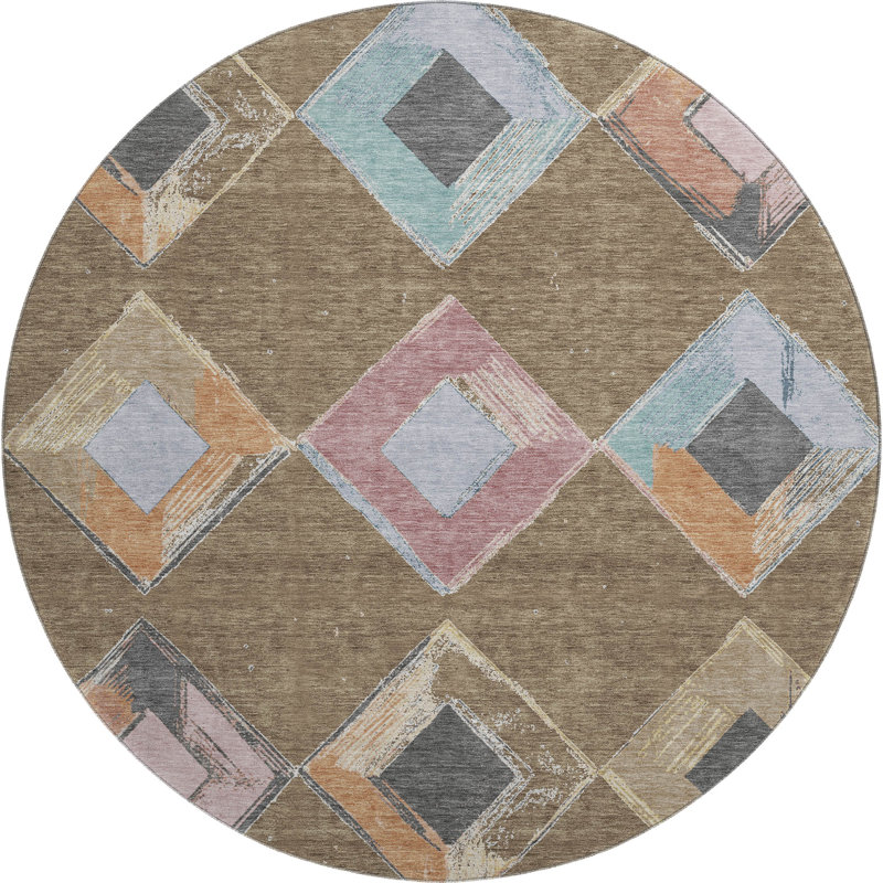 Premium Machine Washable Ansley Geometric Rug, Round 8'