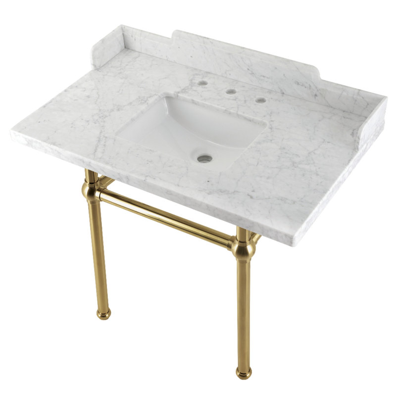 Lavabo console en marbre de Carrare de 36 pouces avec pieds en laiton Pemberton Kingston (8 pouces, 3 trous)