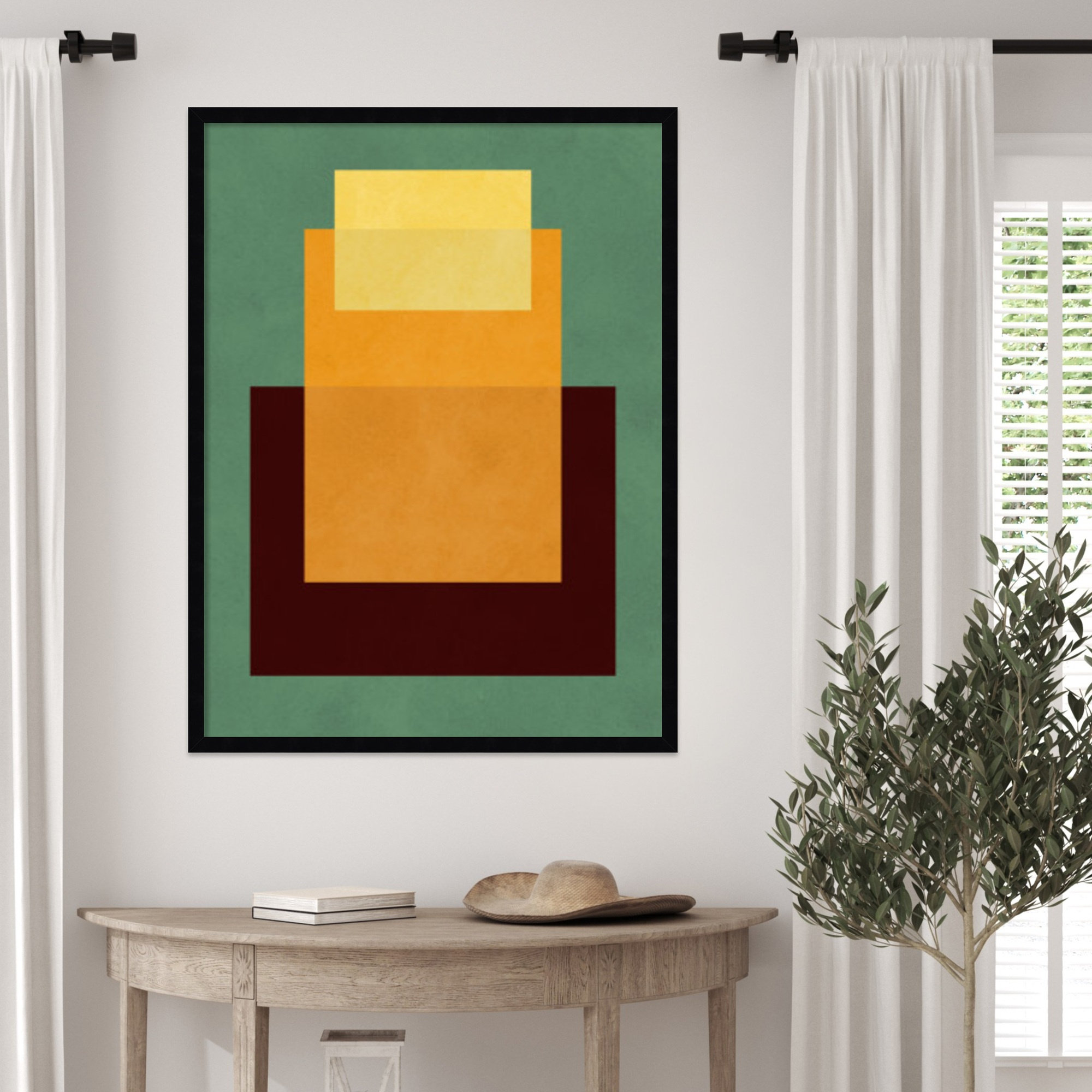 Overlapping geometry 10 by Norvin Wood Framed Wall Art Print, 33" H x 25" W, Green/Orange, Black