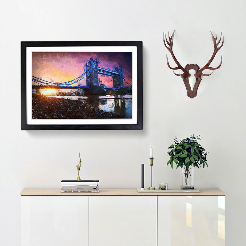 Tower Bridge in London England in Abstract - Framed Print, Black, 60cm H x 91cm W x 2cm D