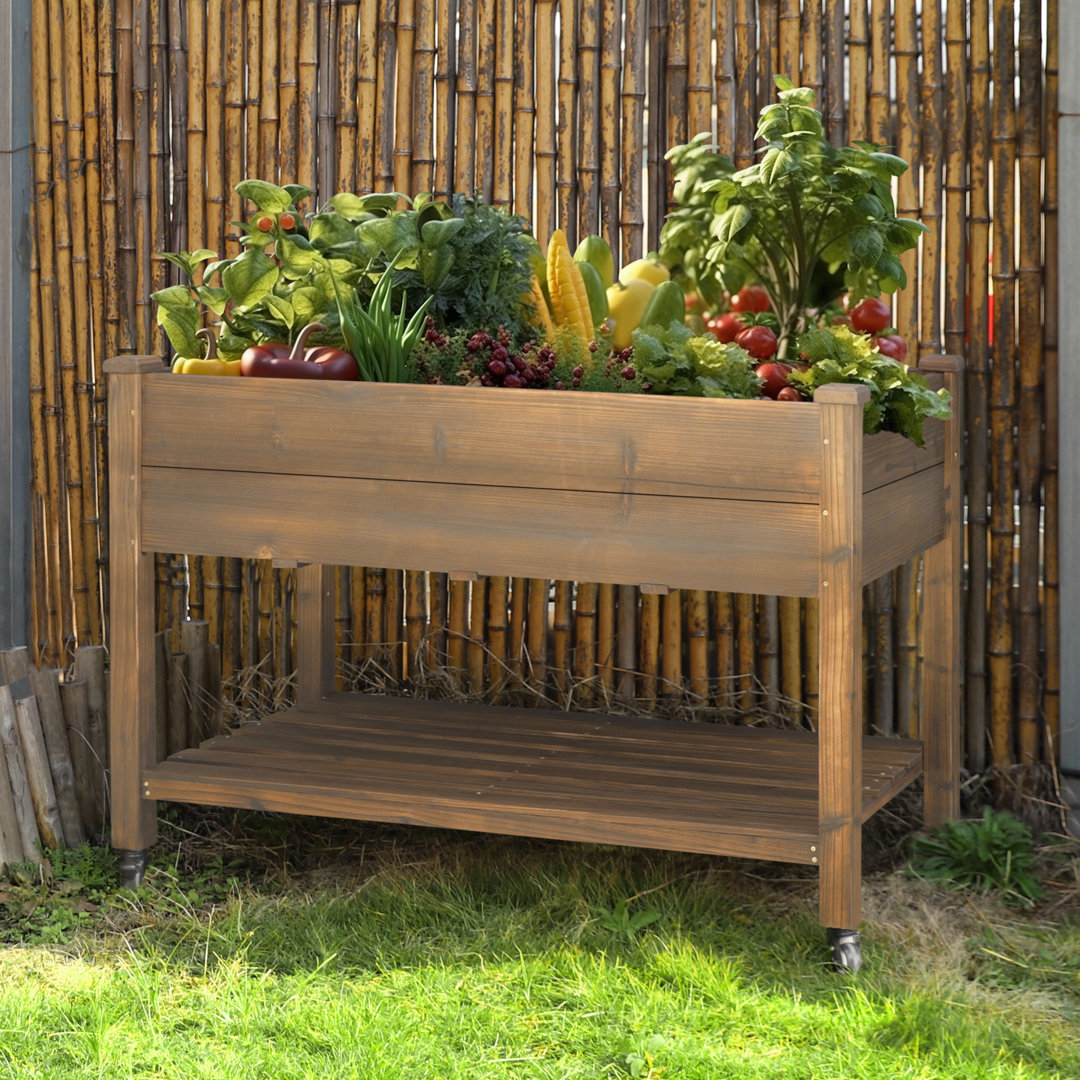 Rosan Wood Outdoor Elevated Planter with Wheels Arlmont & Co. 