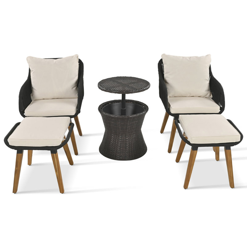 Ensemble de chaises de patio 5 pièces, ensemble de conversation avec table de bar en osier, repose-pieds, ensemble bistro pour l'extérieur