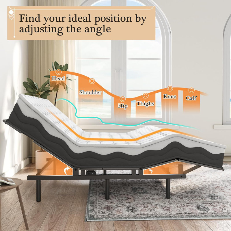 Structure de lit réglable avec télécommande sans fil, réglages indépendants de la tête et des pieds, compatible avec les matelas en mousse à mémoire de forme et en latex
