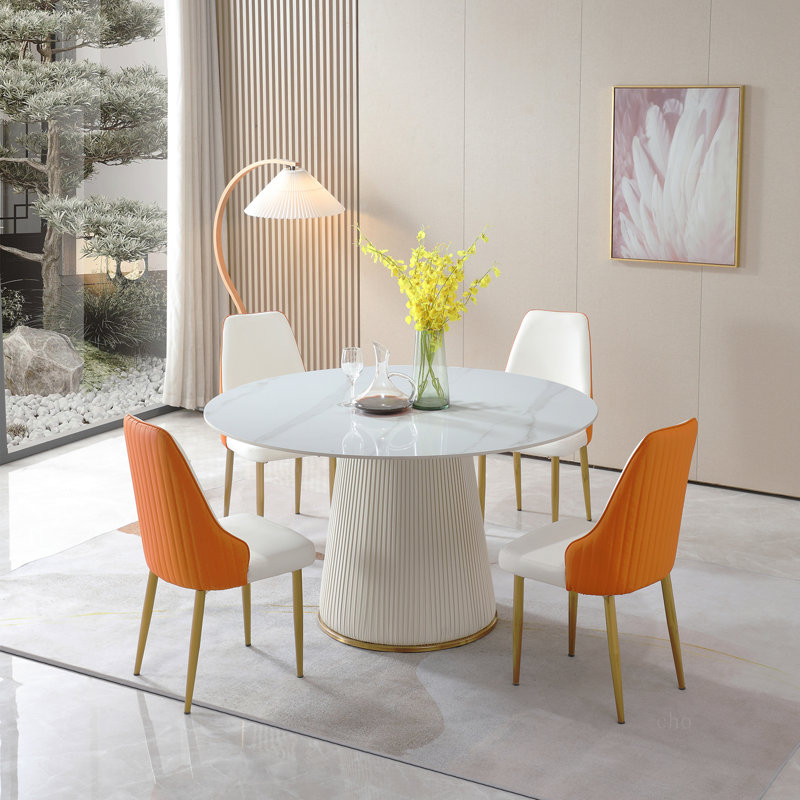Round sintered stone carrara white dining table
