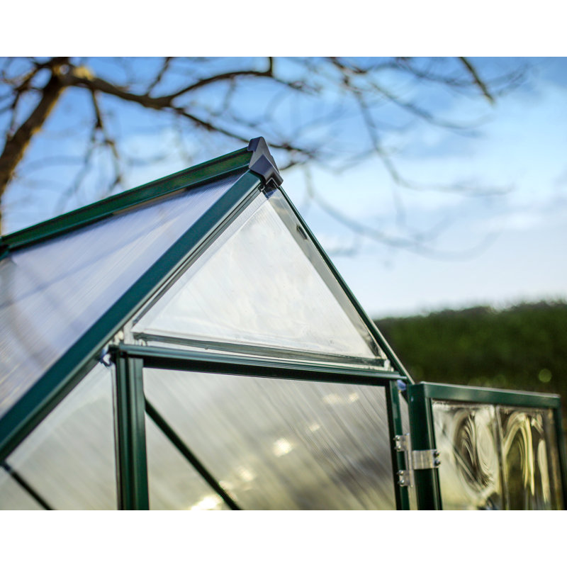 Palram - Canopia Hybrid 6' W x 8' D Walk-In Hobby Polycarbonate Aluminum Frame Greenhouse Kit with Roof Vent - Green, Green