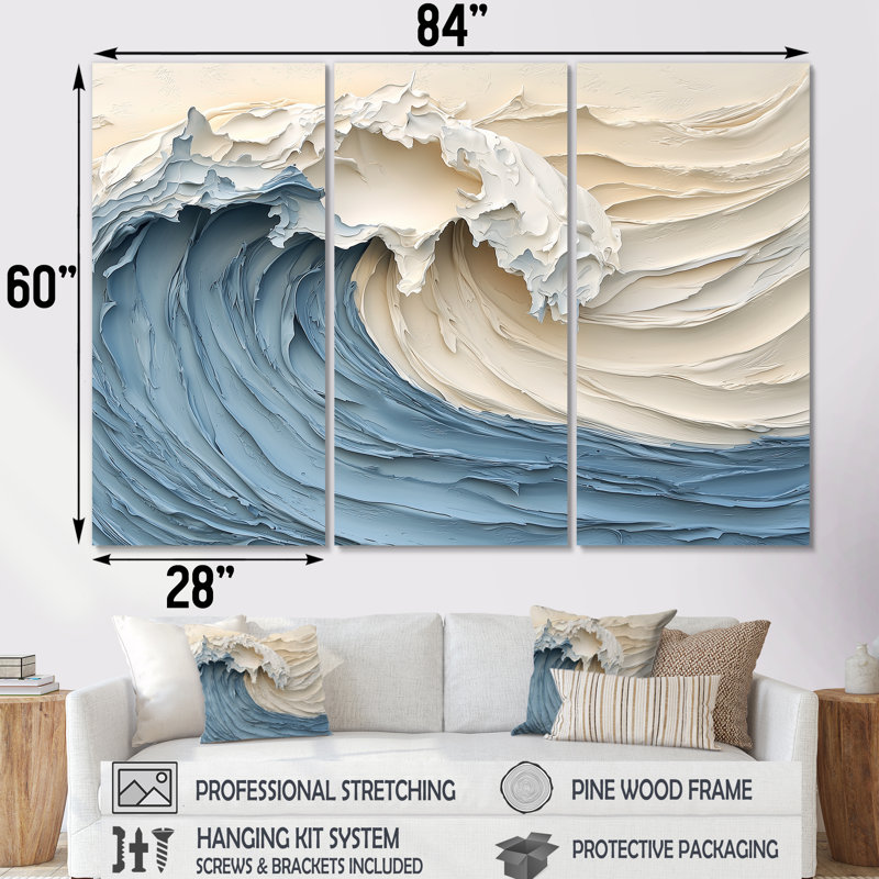 Clareen - ensemble d'impressions murales vagues côtières, H 60 po x l 84 po x P 1,5 po, Toile tendue
