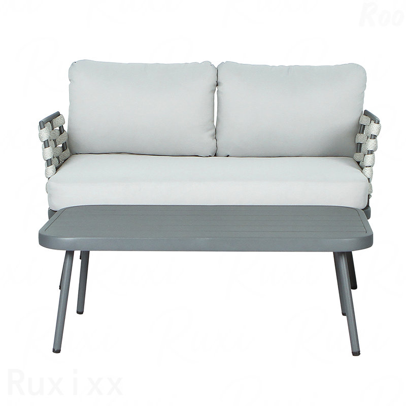 Steel Mariano Loveseat And Table Grey Patio Furniture Set, Gray